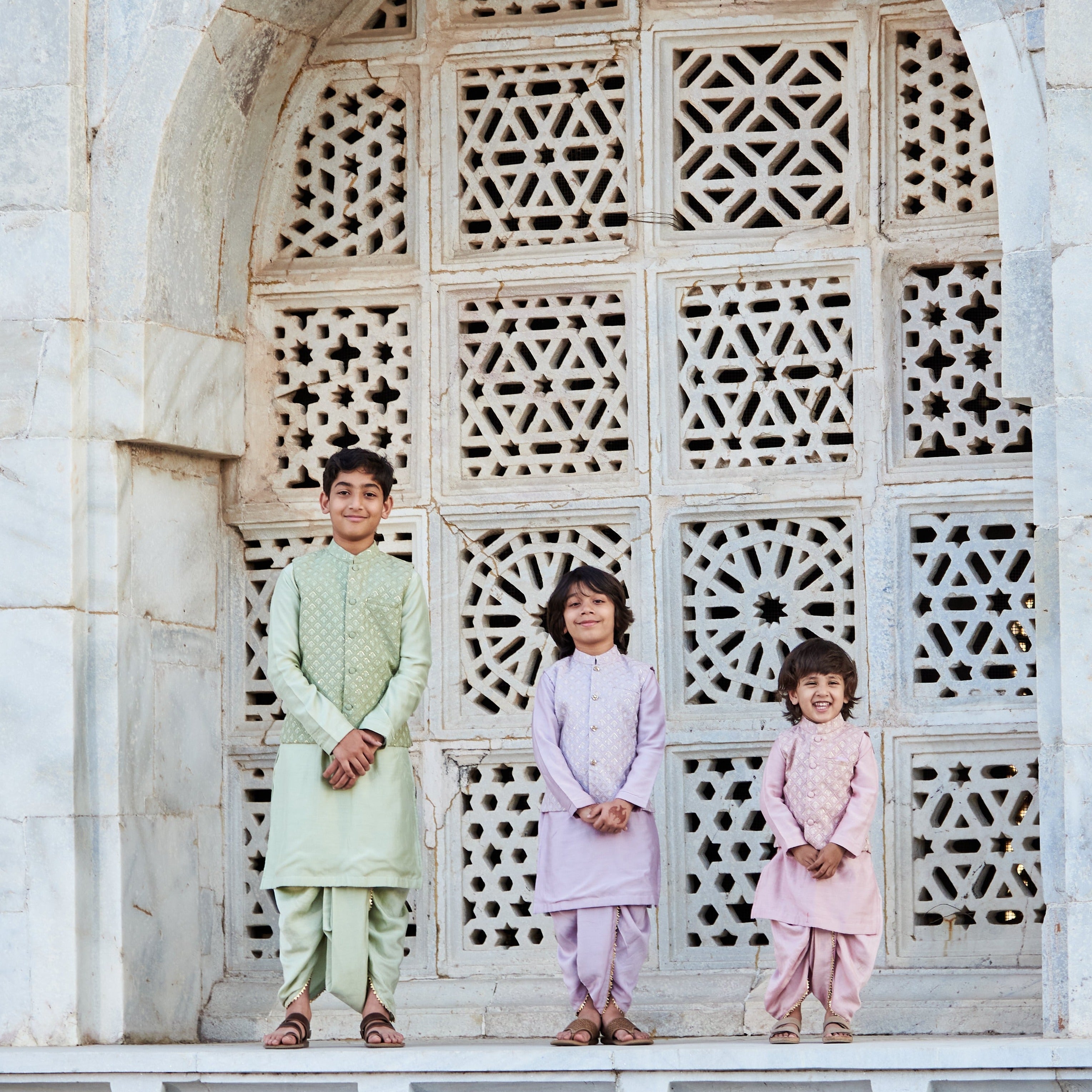 Baby Pink Maheshwari Kurta Dhoti Set