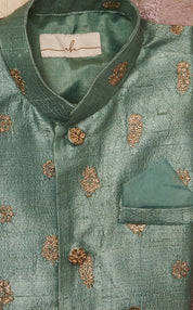 Blue Raw Silk Kurta Jacket Set