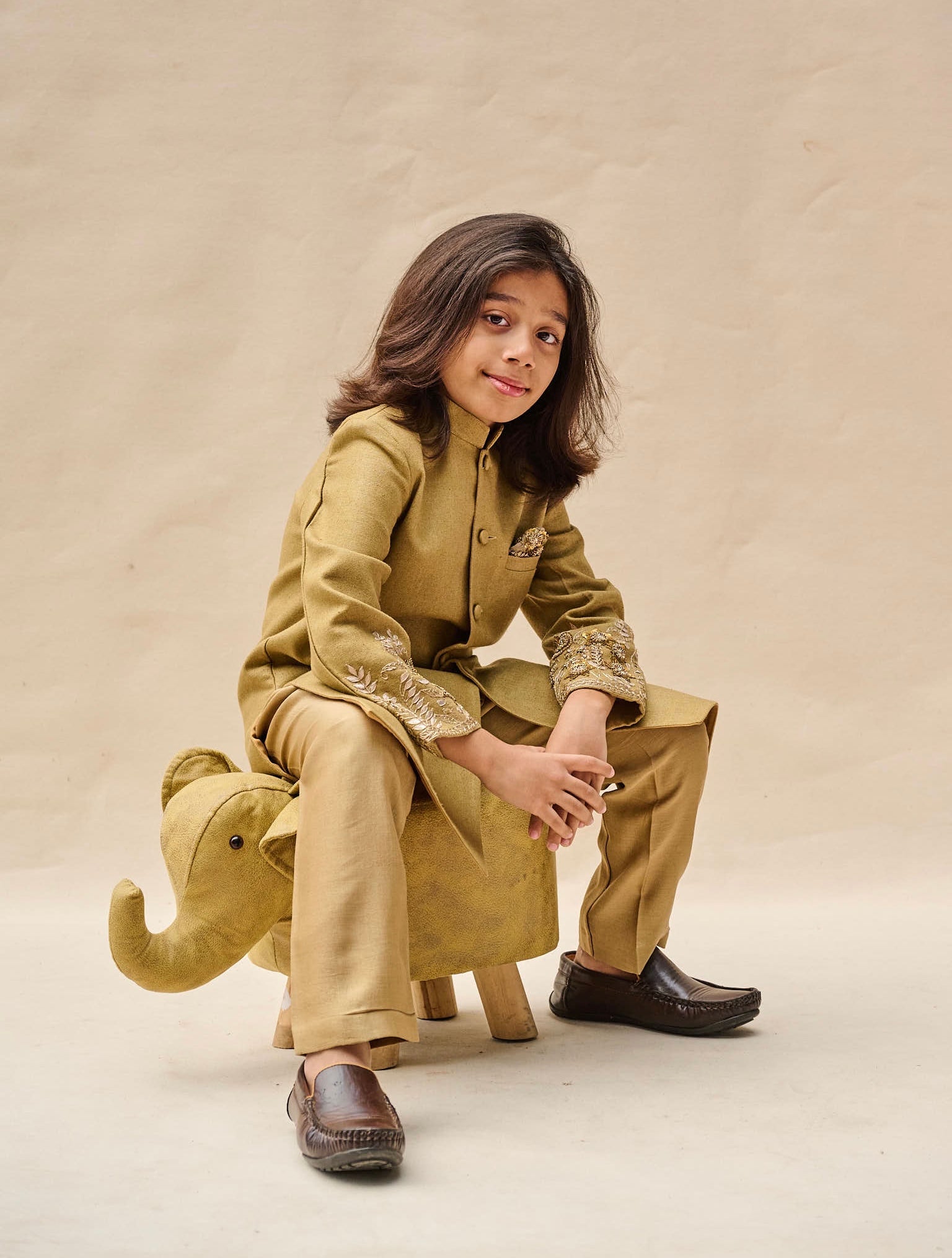Moss Green Hand Embroidered Achkan Set