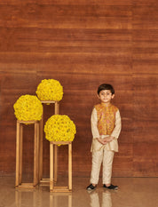 Mustard Floral Print Kurta Jacket Set