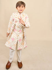 Super White Bandhani Layered Achkan Set
