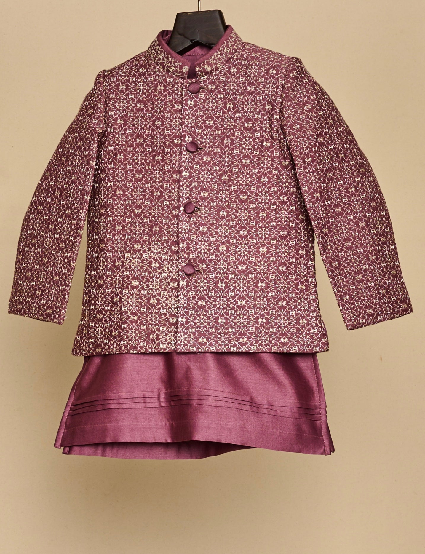 Wine Zari Bandhgala Set