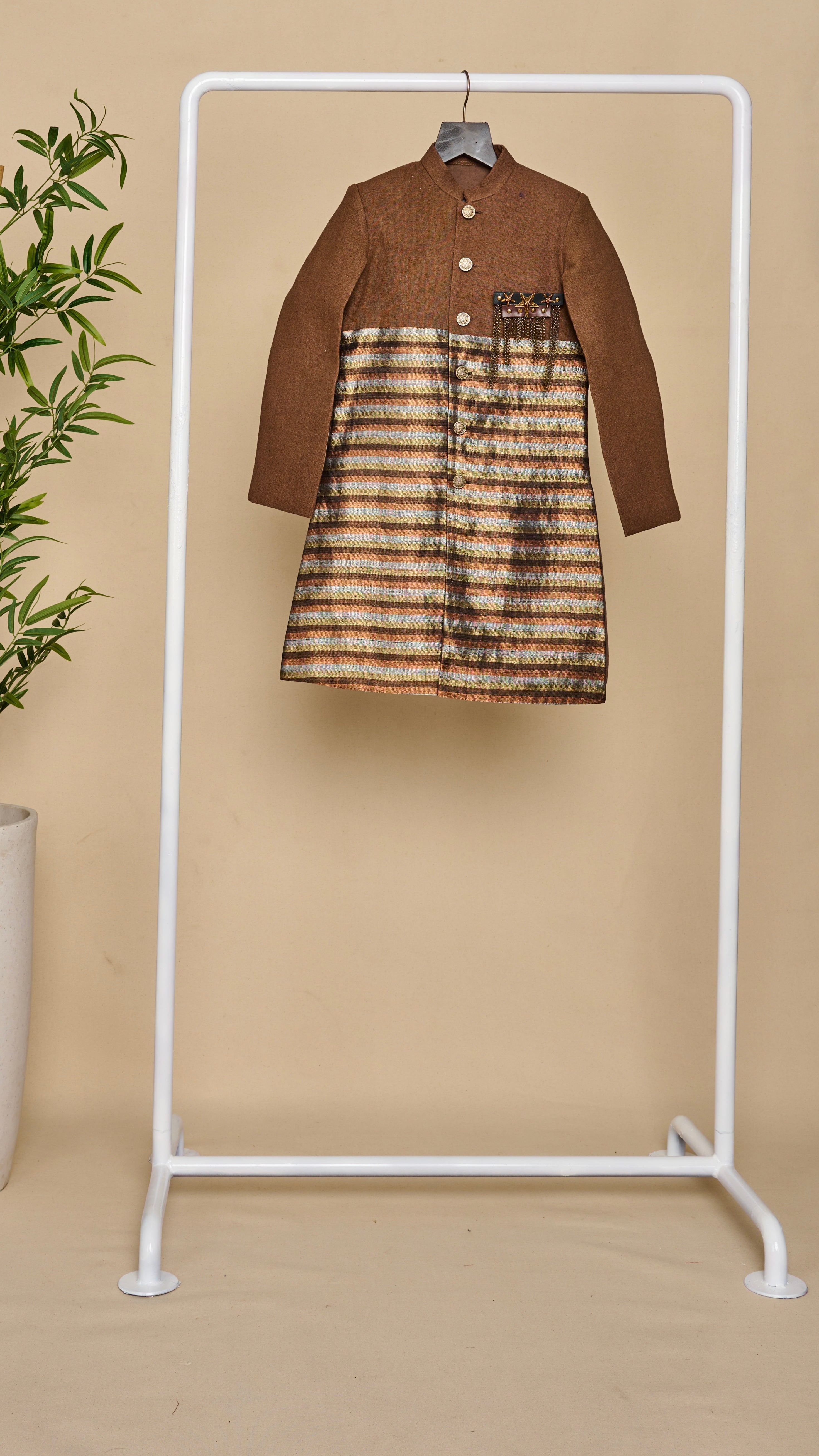 Mocha Brown-Copper Tassar Achkan Set