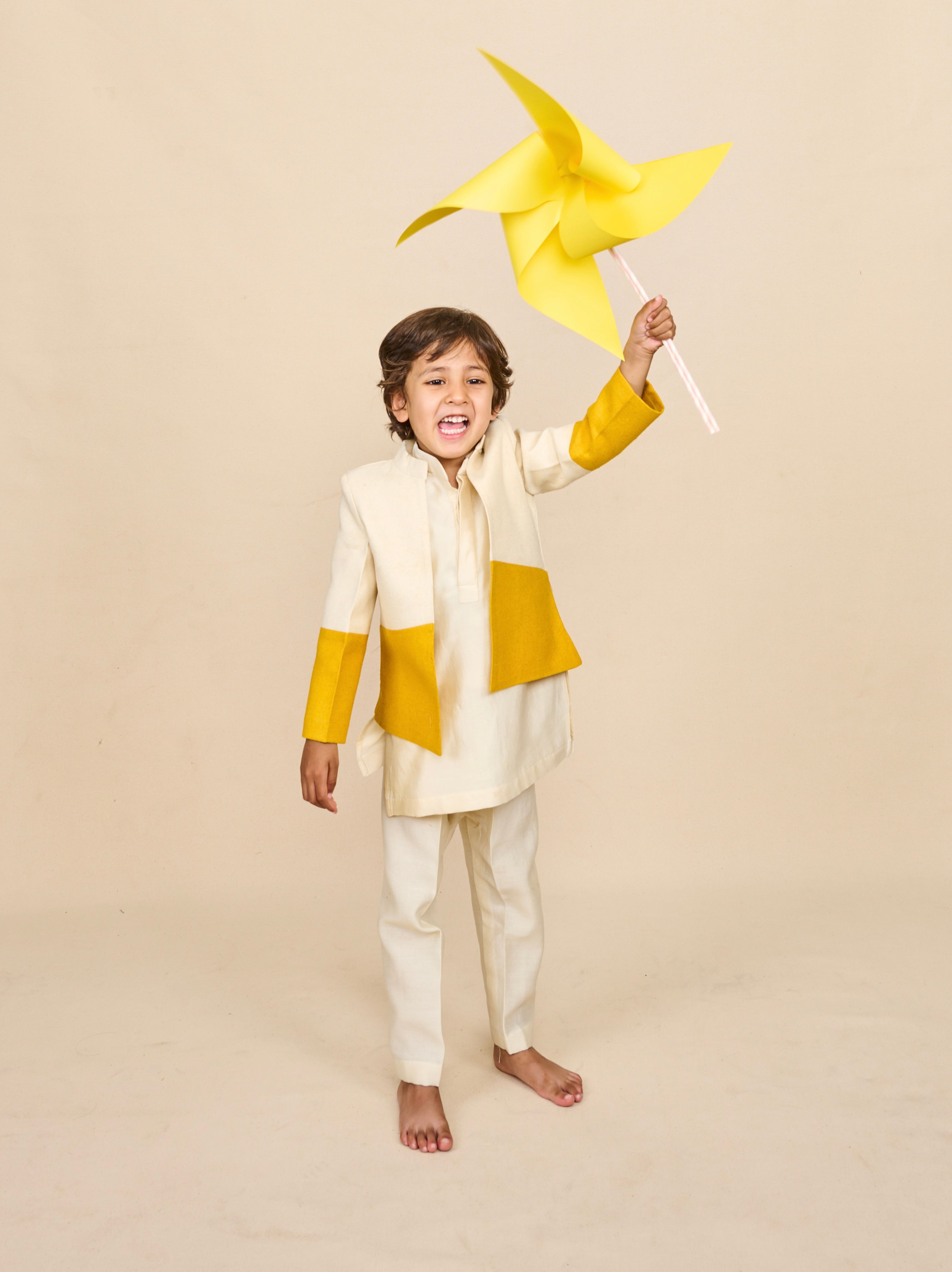 Ivory-Yellow Bandhgala Set