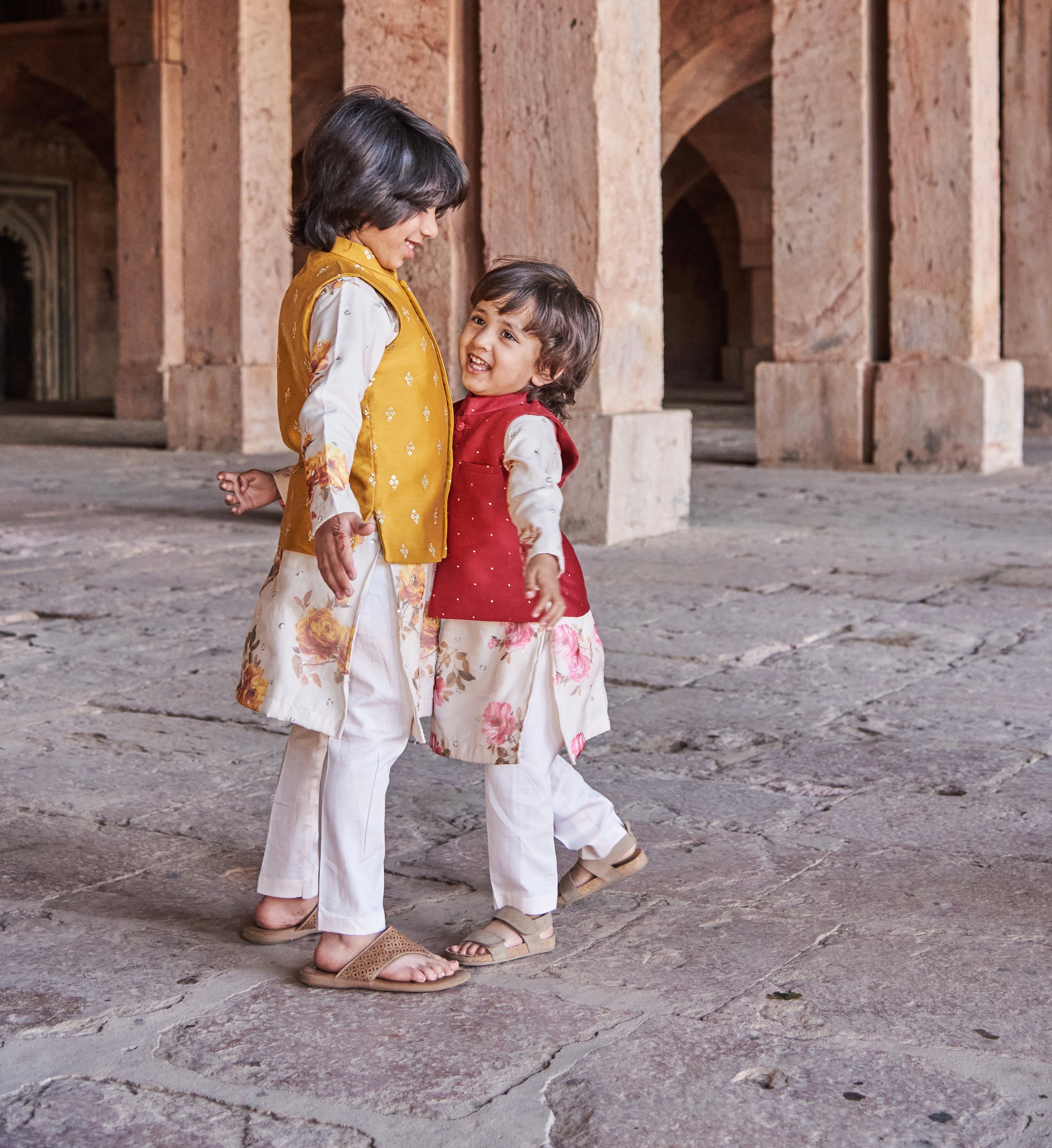 Yellow Floral Organza Kurta Jacket Set