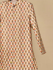 Ivory Jaipuri Print Highlighted Achkan Set