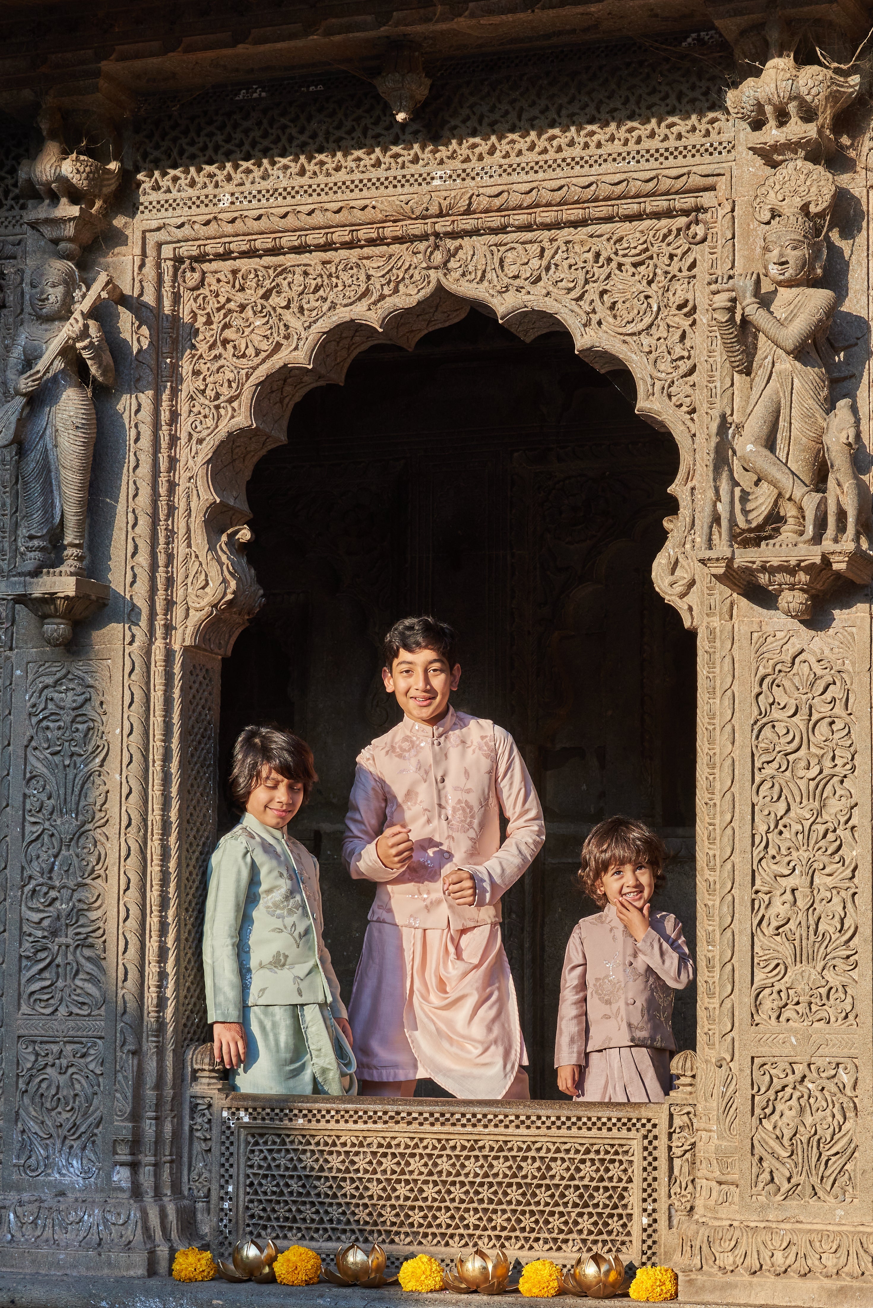 Light Brown Drape Kurta Jacket Set