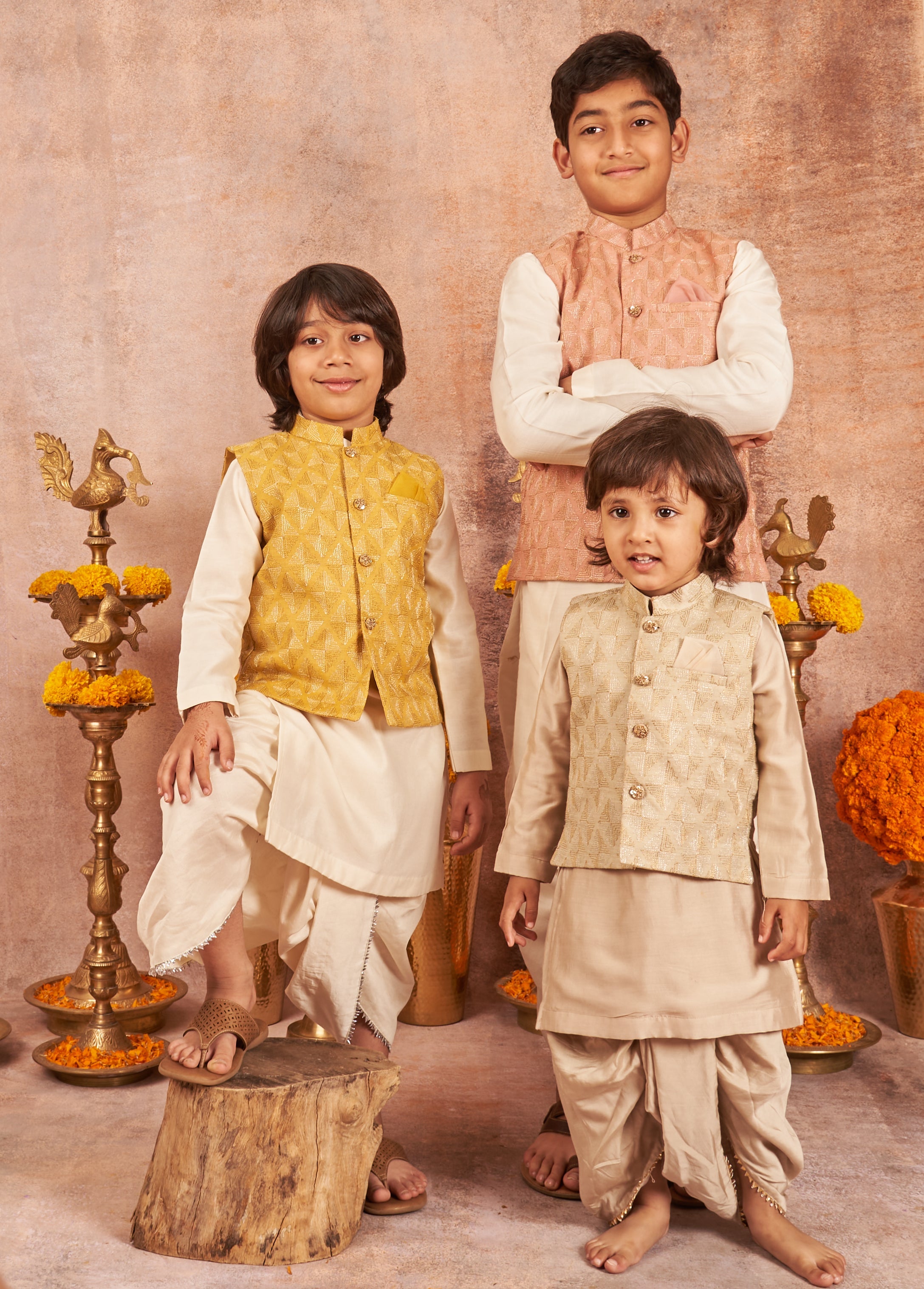 Yellow Moonga Zari Kurta Dhoti Set