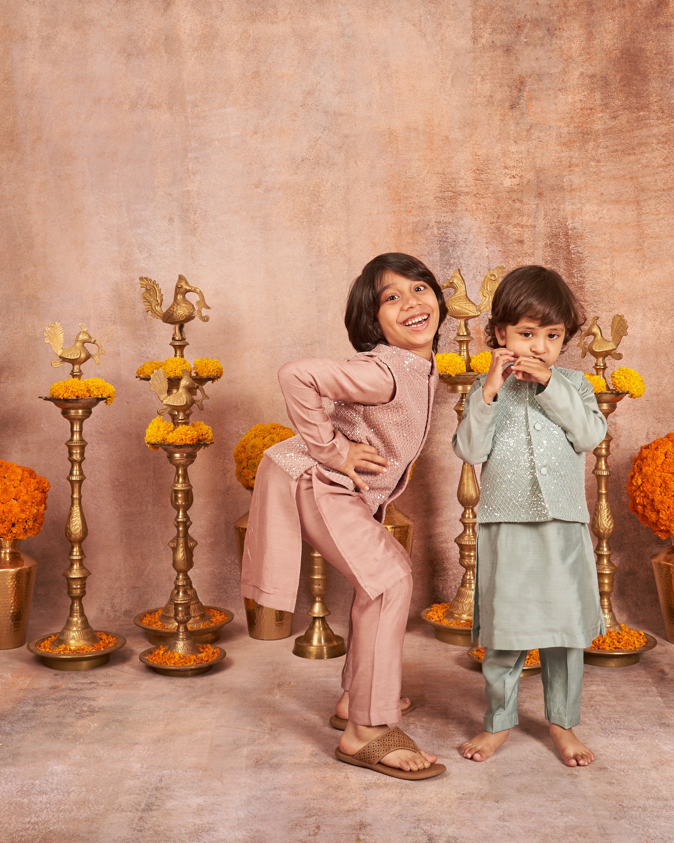 Onion Pink Sequins Kurta Jacket Set