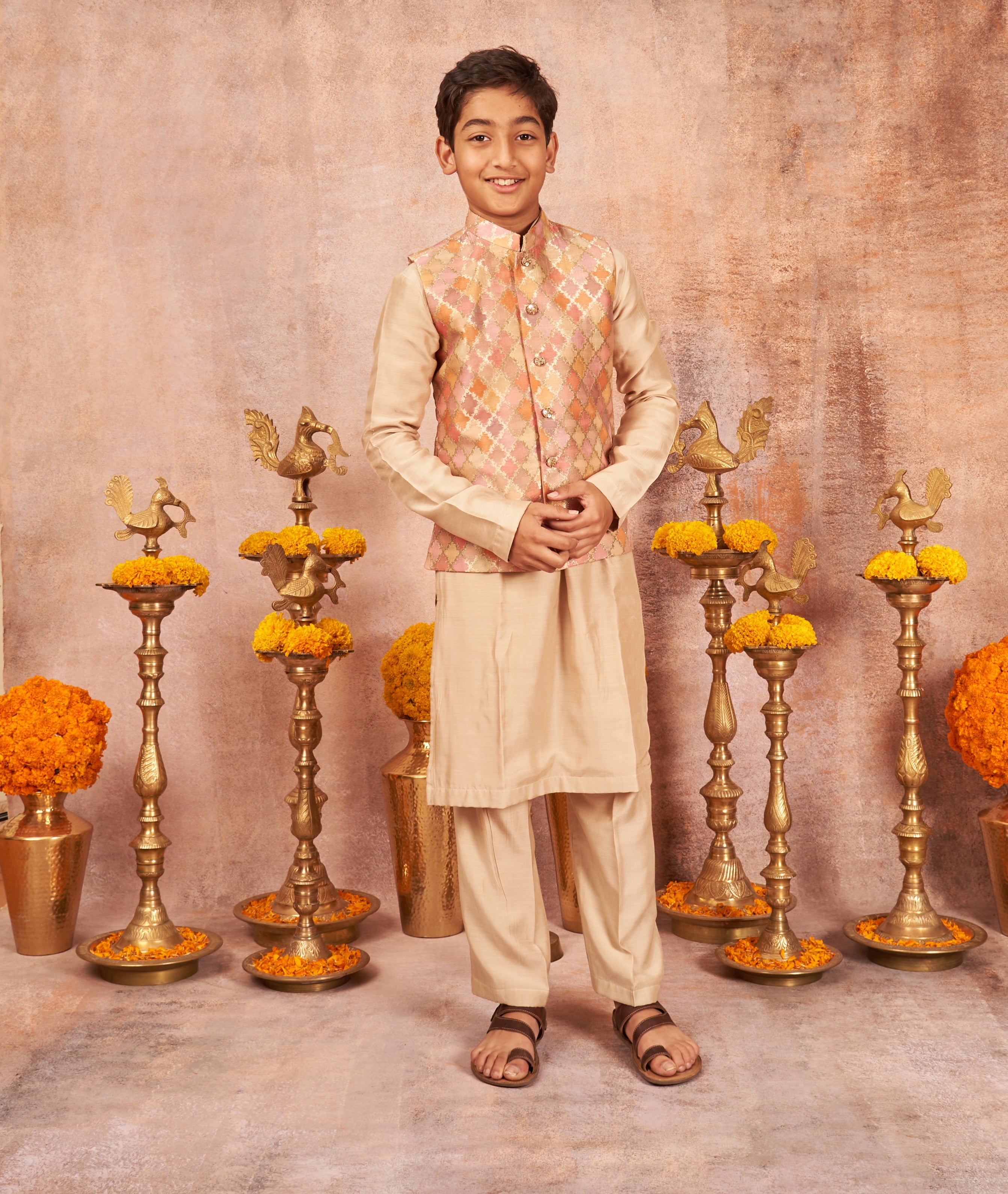 Pink Zari Kurta Jacket Set
