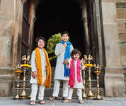 Blue Bandhani Stole With Lakhnavi Kurta