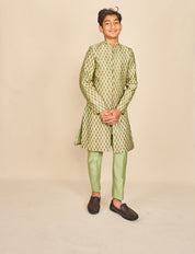 Apple Green Jaipuri Print Highlighted Achkan Set