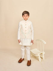 Off White-Blue Kurta Jacket Set