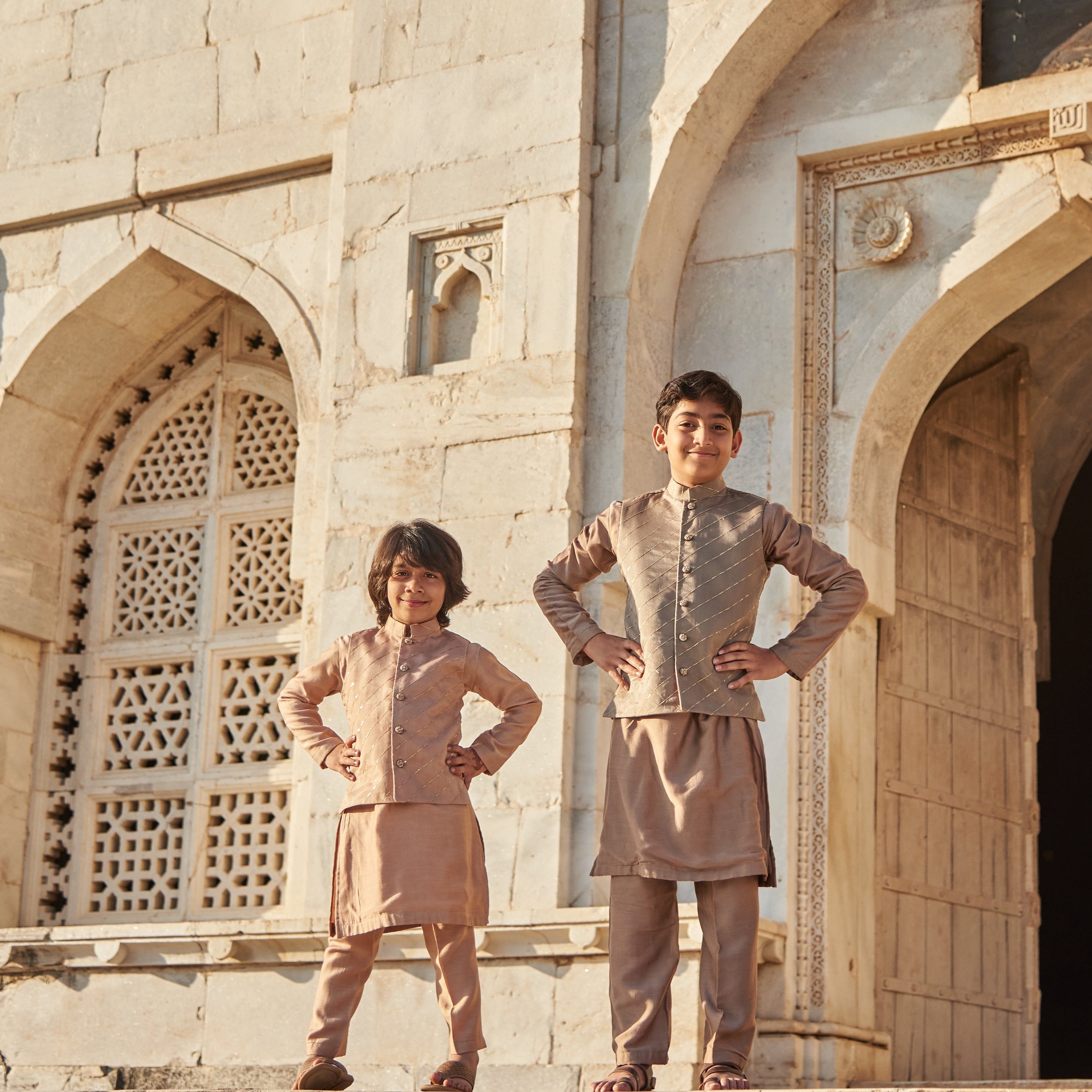 Beige Organza Kurta Jacket Set