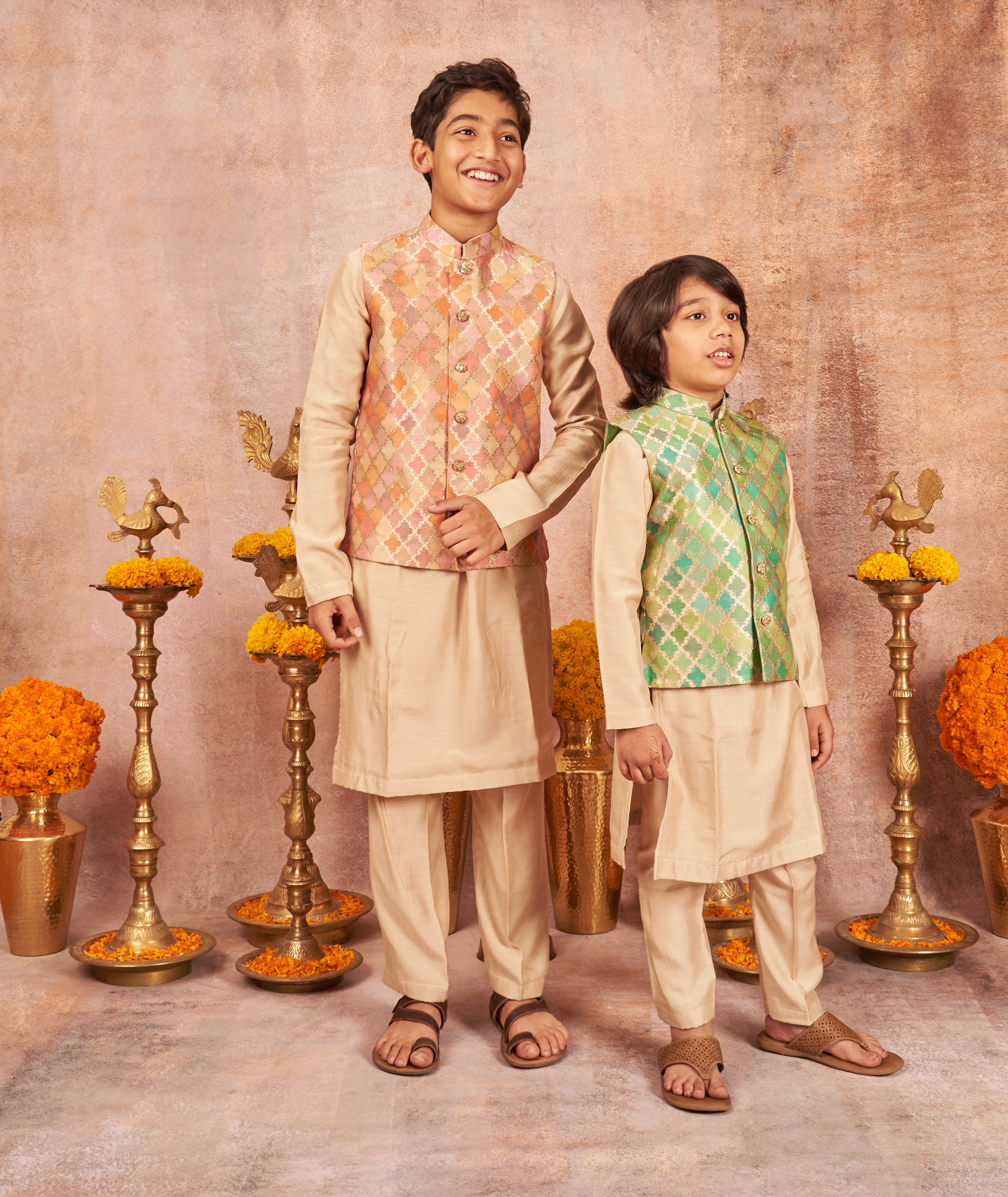 Pink Zari Kurta Jacket Set