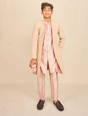 Crepe Pink Lakhnavi Open Achkan Set