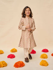 Ivory Jaipuri Print Highlighted Achkan Set