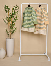 Beige Printed Linen Achkan Set