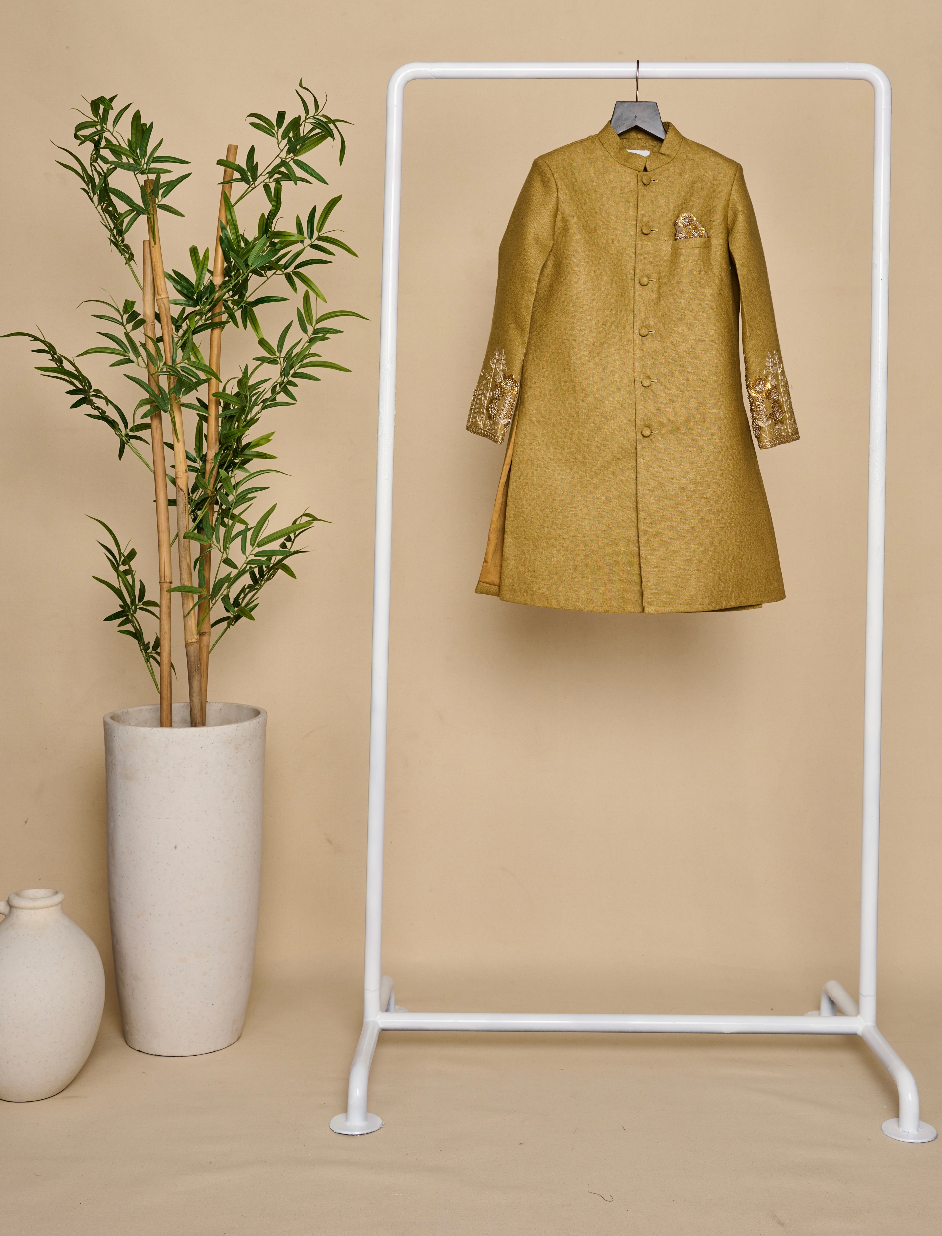 Moss Green Hand Embroidered Achkan Set