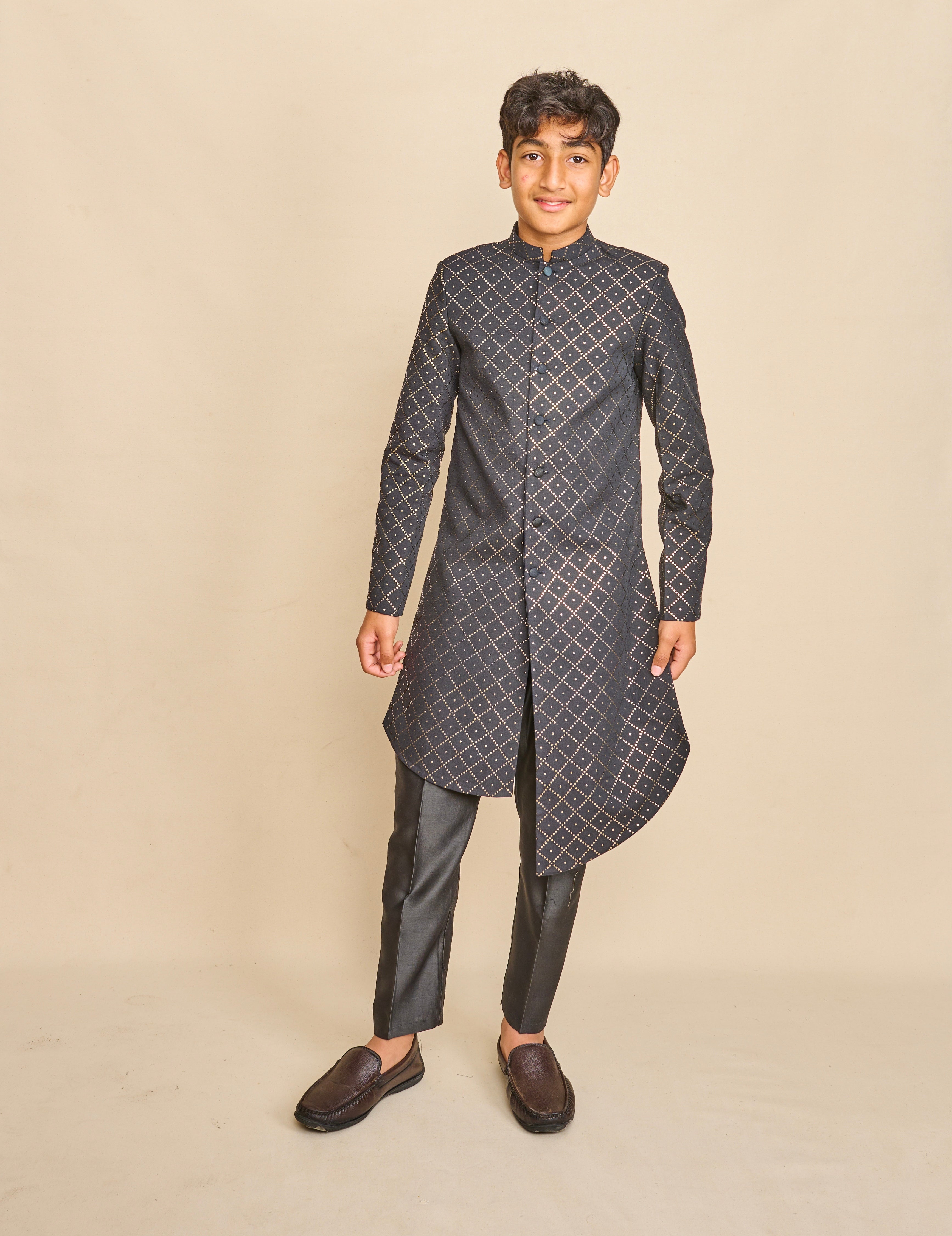 Pitch Black Mukaish Achkan Set