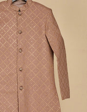 Stone Grey Mukaish Achkan Set