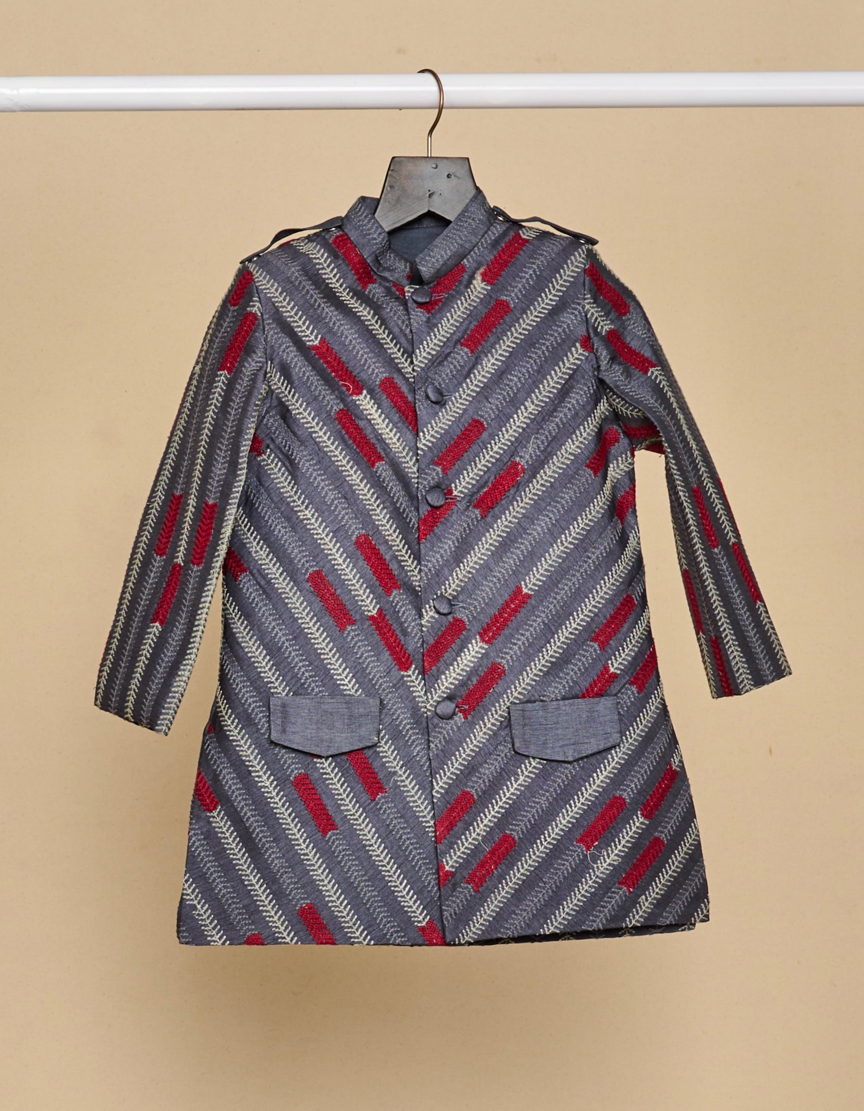 Navy Blue Embridered Short Achkan Set