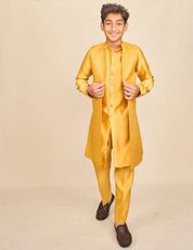 Amber Yellow Tassar Long Jacket Set