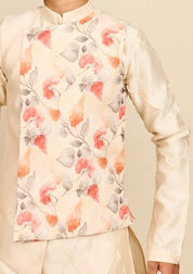 Ivory Floral Linen Kurta Jacket Set