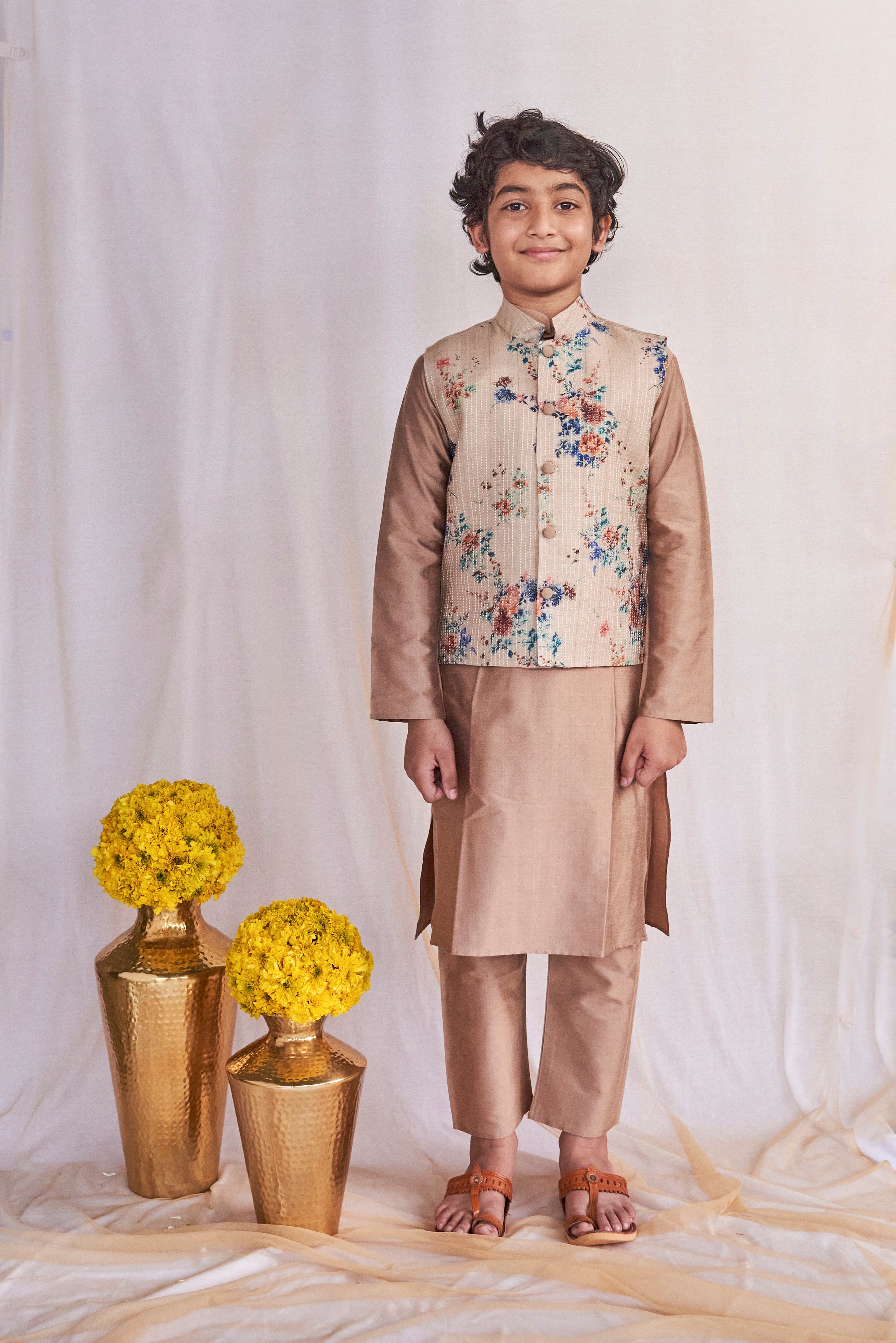 Blush floral embroidered Kurta Jacket Set