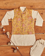 Mustard Floral Print Kurta Jacket Set