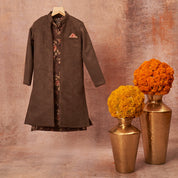 Grey Suede Open Achkan Set