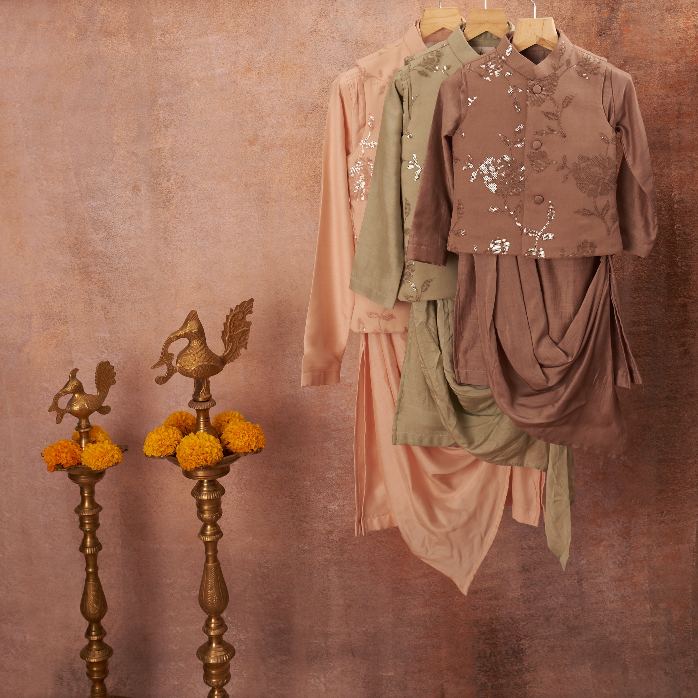 Light Brown Drape Kurta Jacket Set