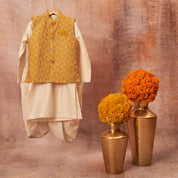 Yellow Moonga Zari Kurta Dhoti Set
