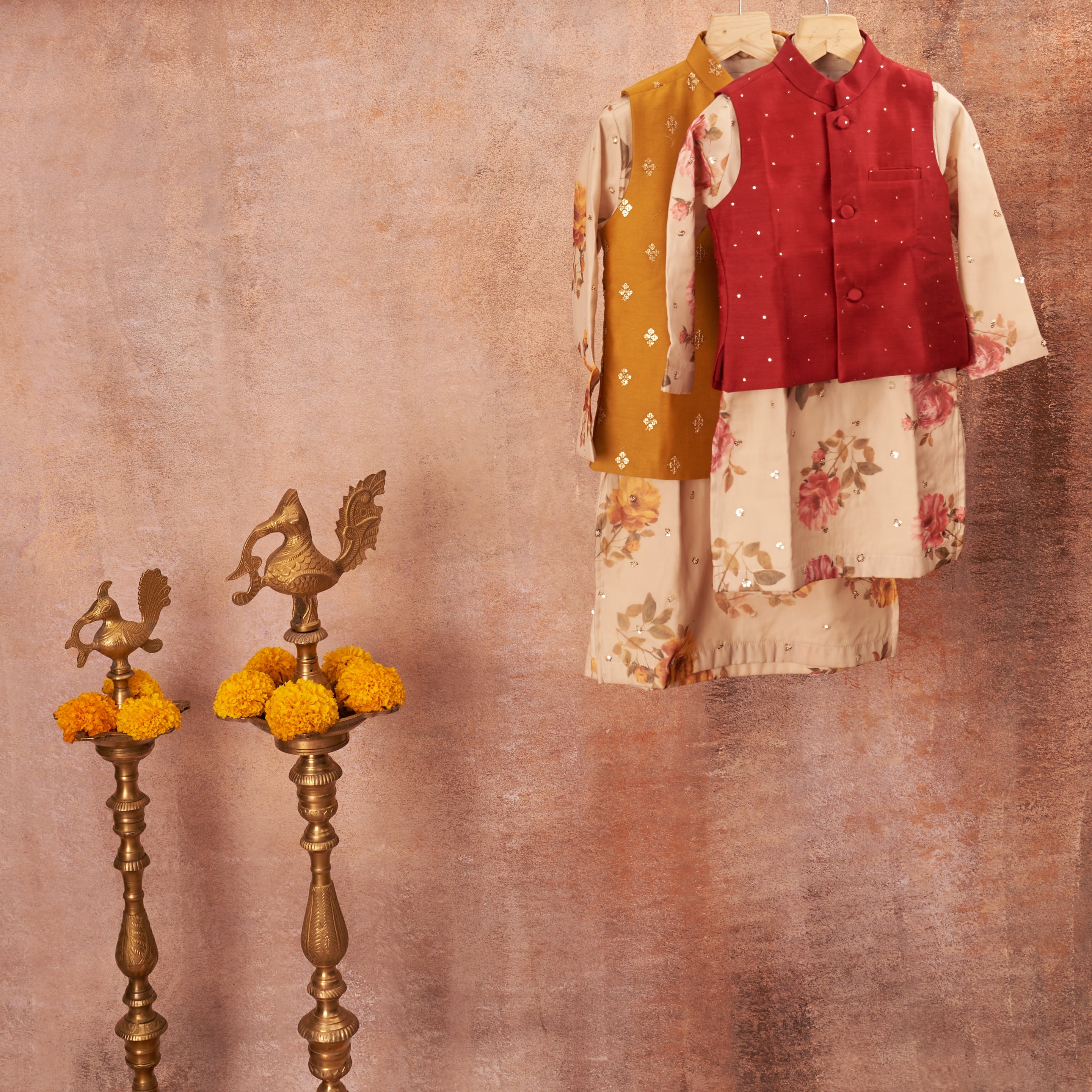 Yellow Floral Organza Kurta Jacket Set