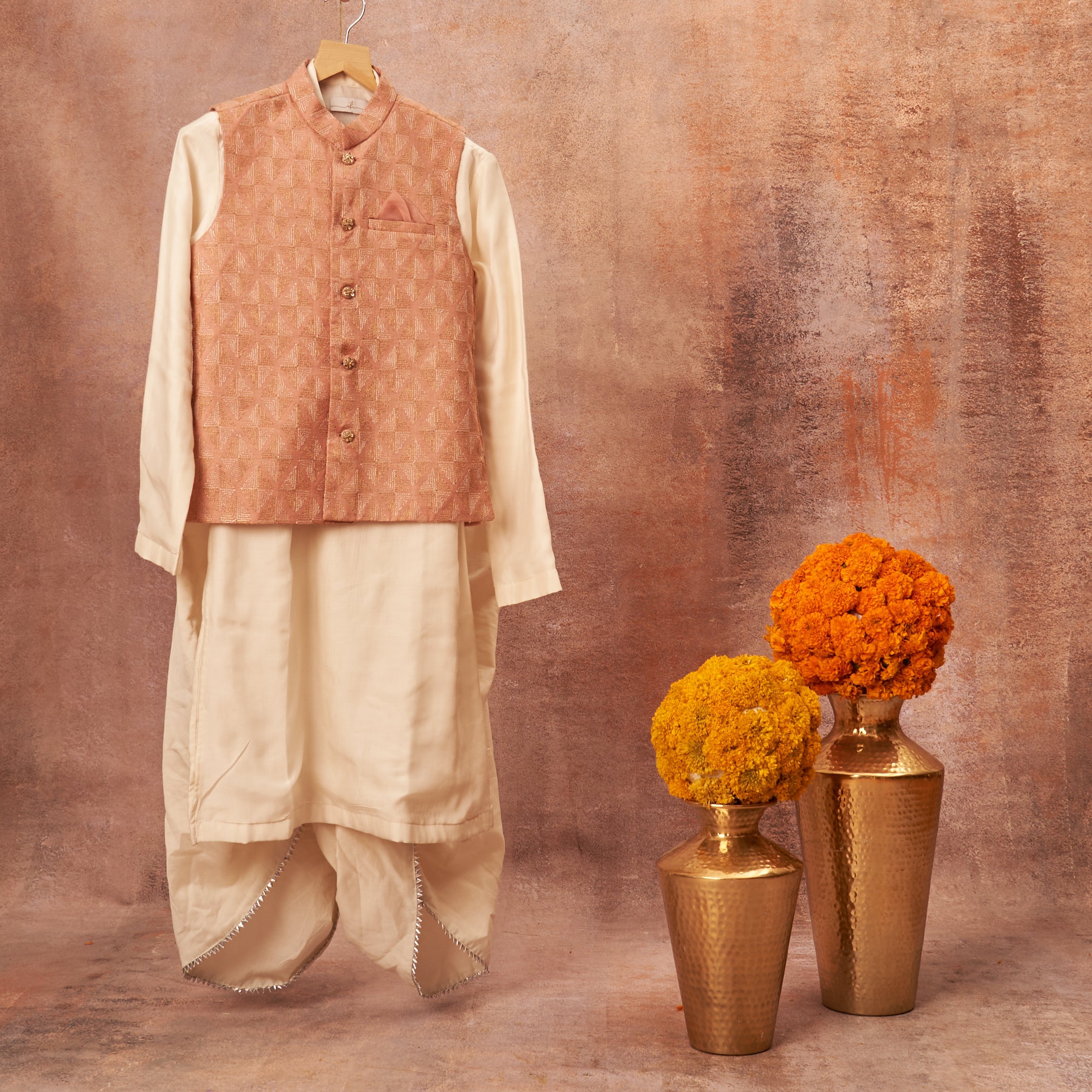 Pink Moonga Zari Kurta Dhoti Set