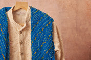Blue Bandhani Stole With Lakhnavi Kurta