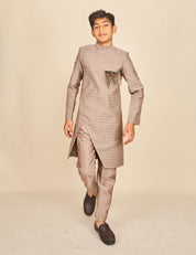 Ash Grey Slit Achkan Set