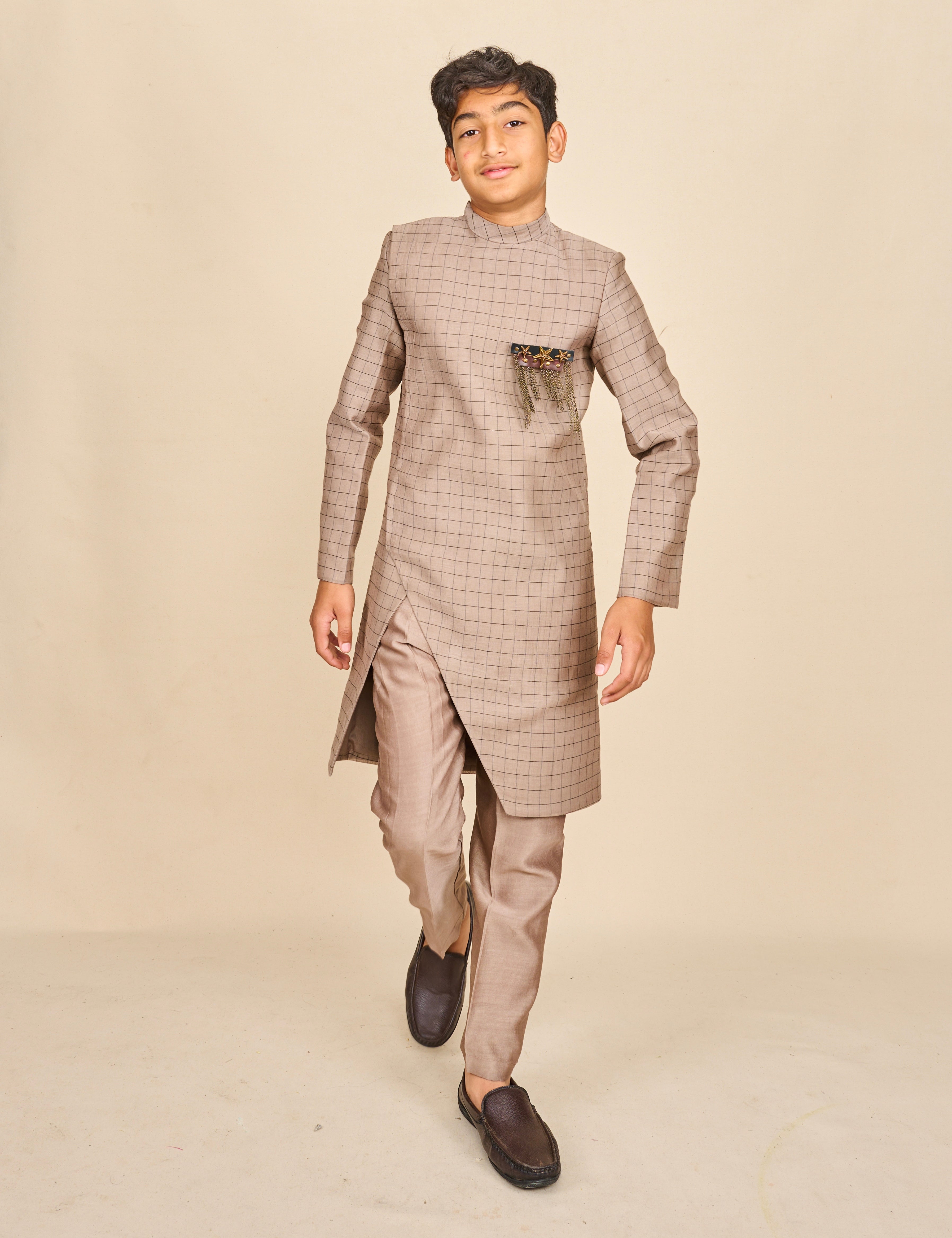 Ash Grey Slit Achkan Set