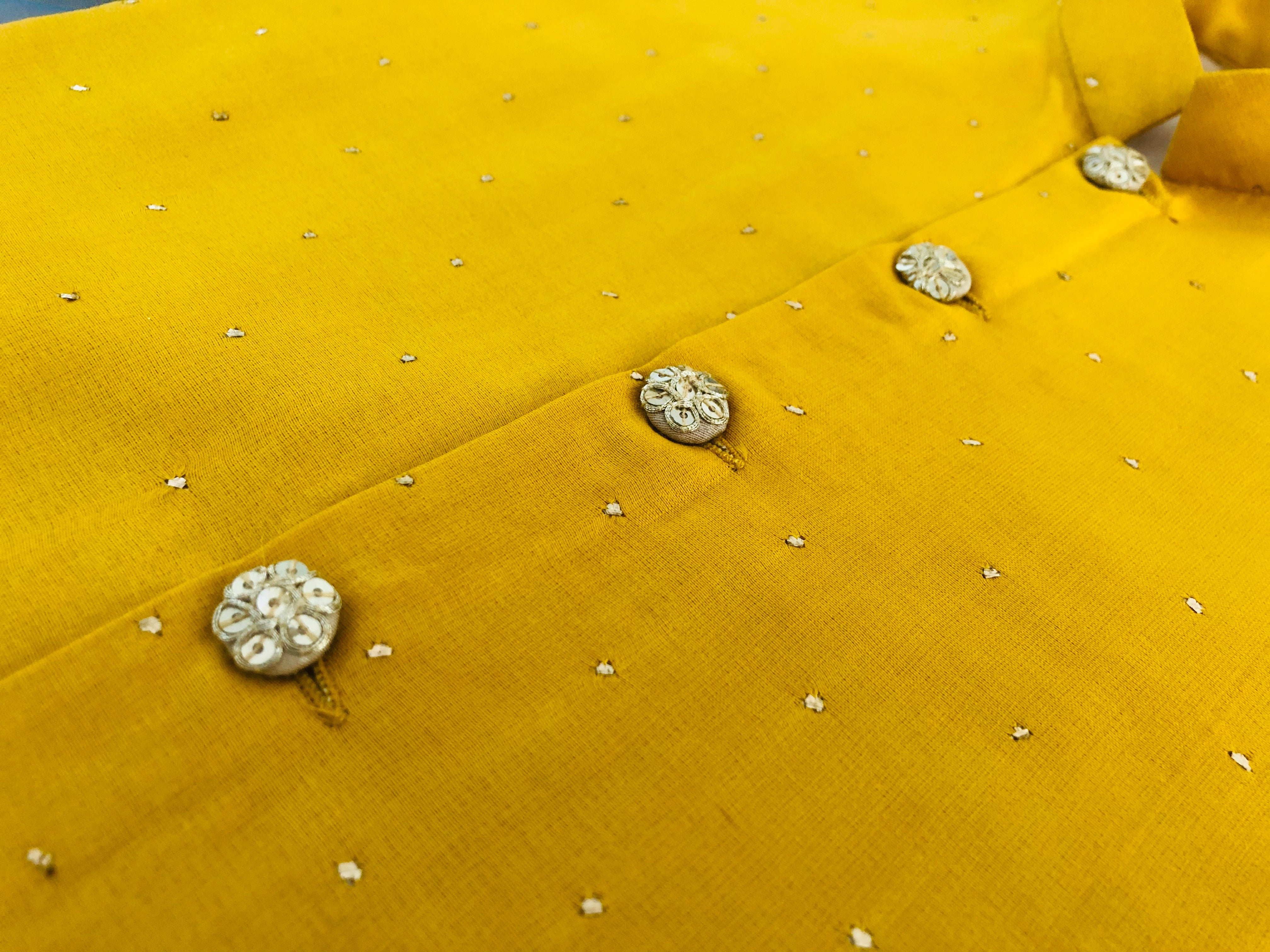 Yellow Mukaish Kurta Jacket Set
