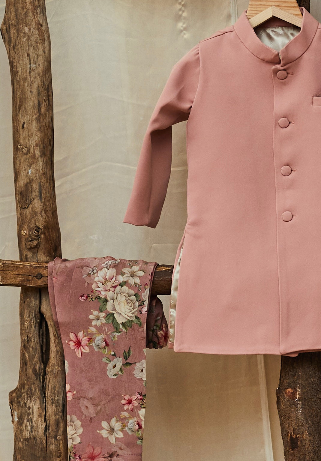 Onion Pink Floral Achkan Set