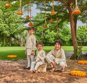 Off White Lakhnavi Kurta Jacket Set