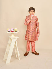 Peach Jaipuri Print Highlighted Achkan Set