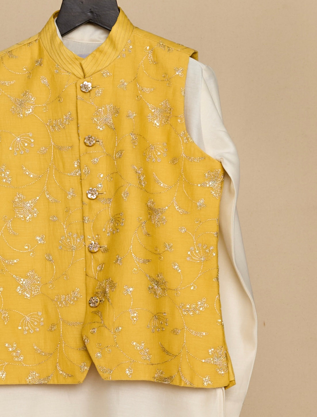 Butter Yellow Zari Kurta Jacket Set