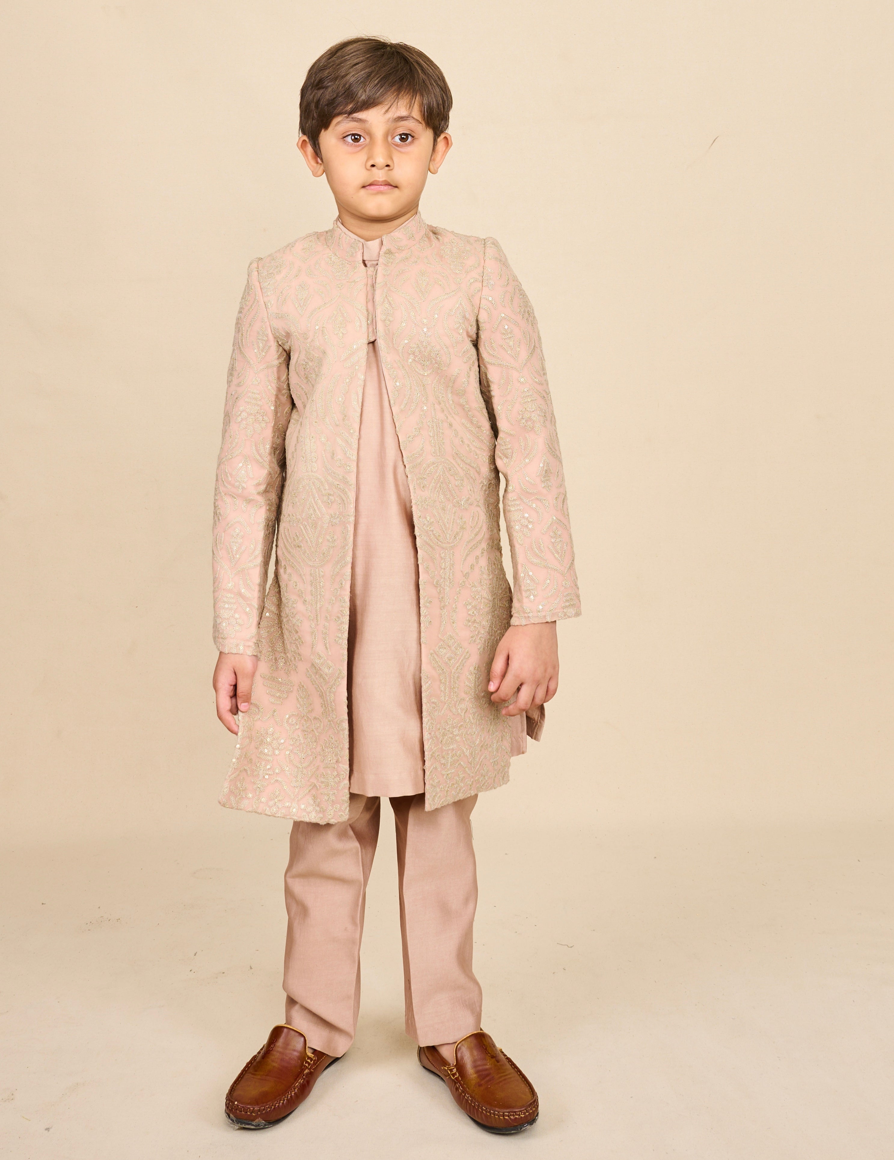 Old Rose Embroidered Achkan Set