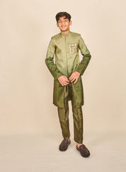 Olive Green Ombré Achkan Set