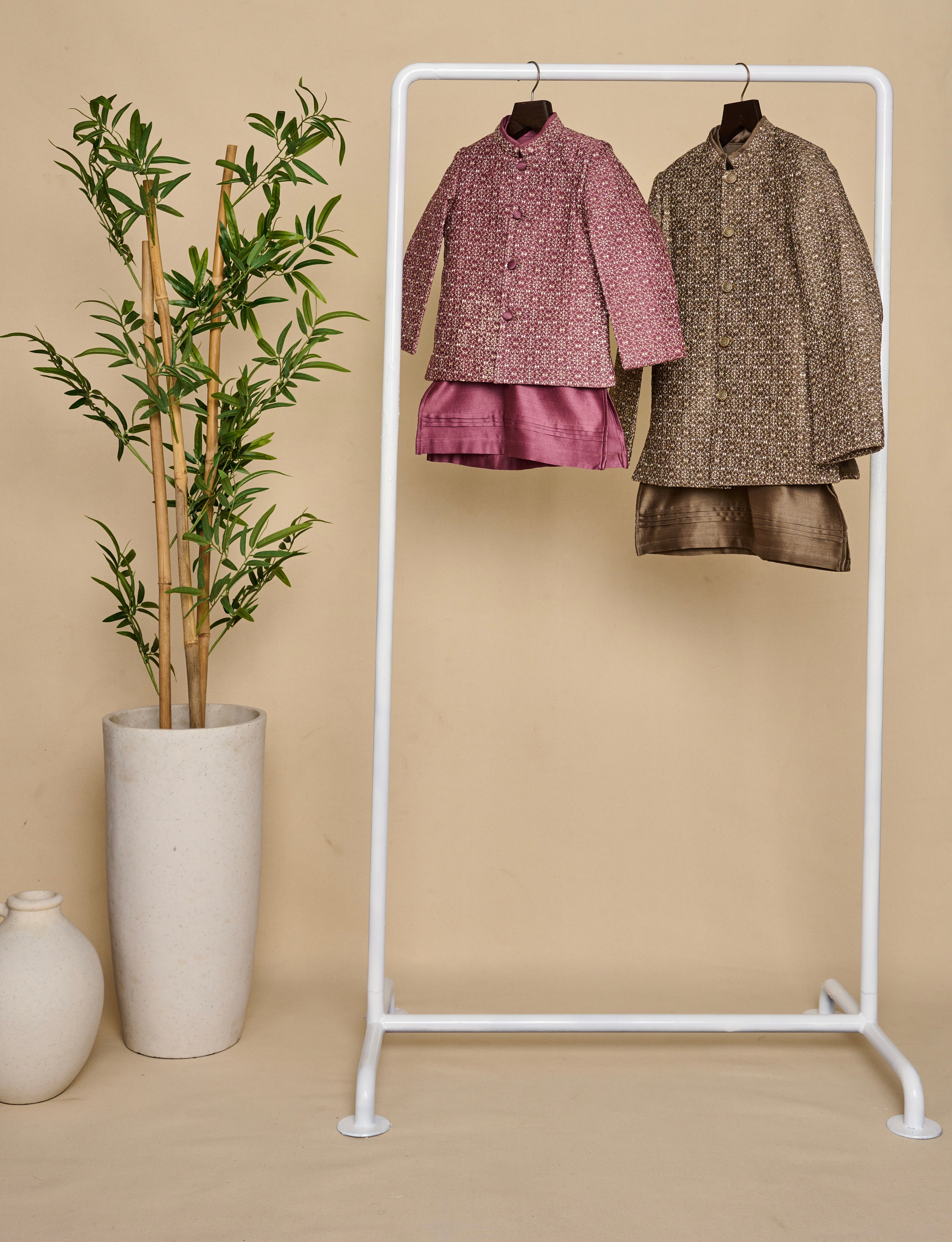 Wine Zari Bandhgala Set