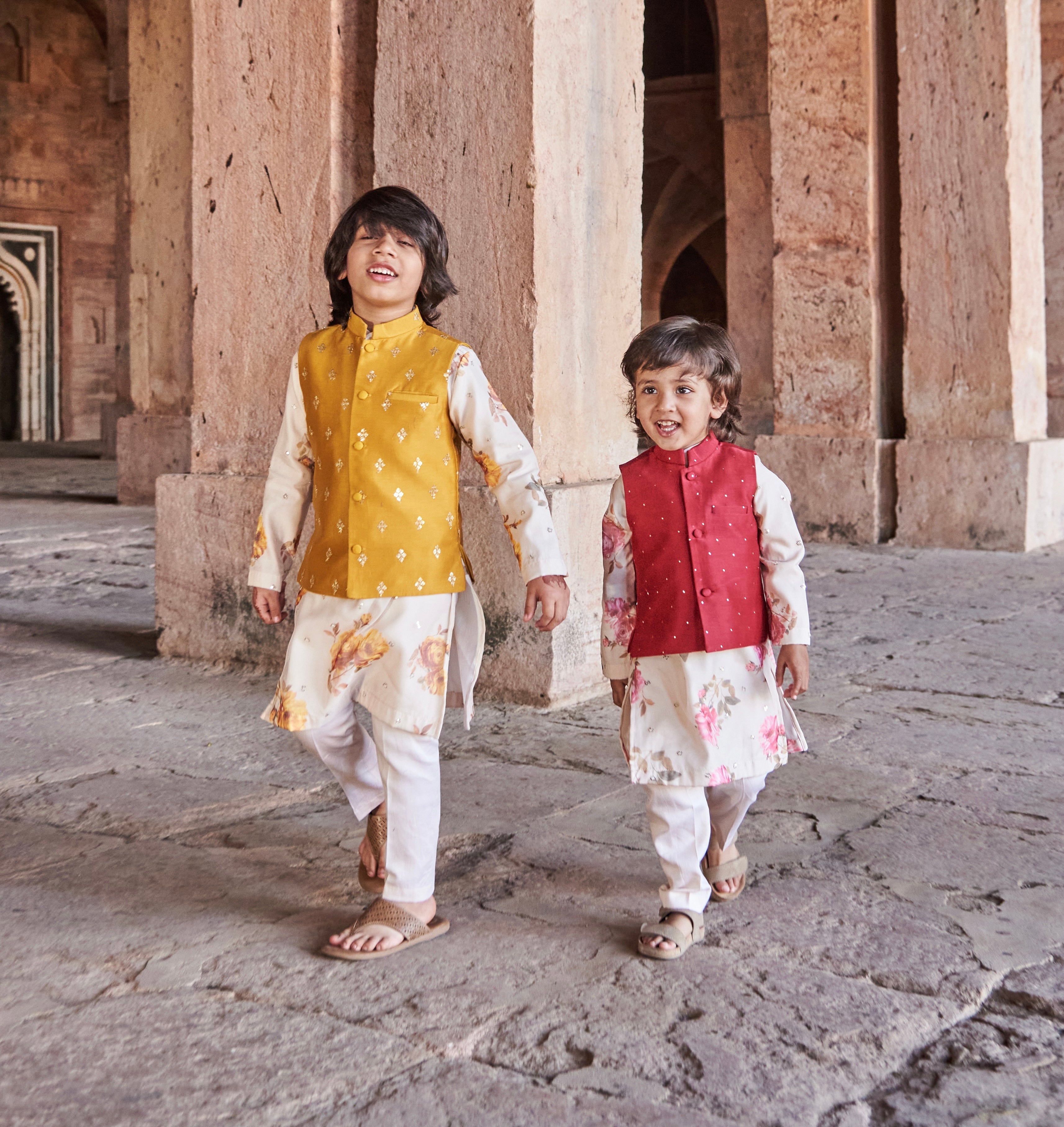 Yellow Floral Organza Kurta Jacket Set