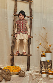 Orange Printed Kurta Jacket Set