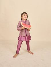 Wine Zari Bandhgala Set