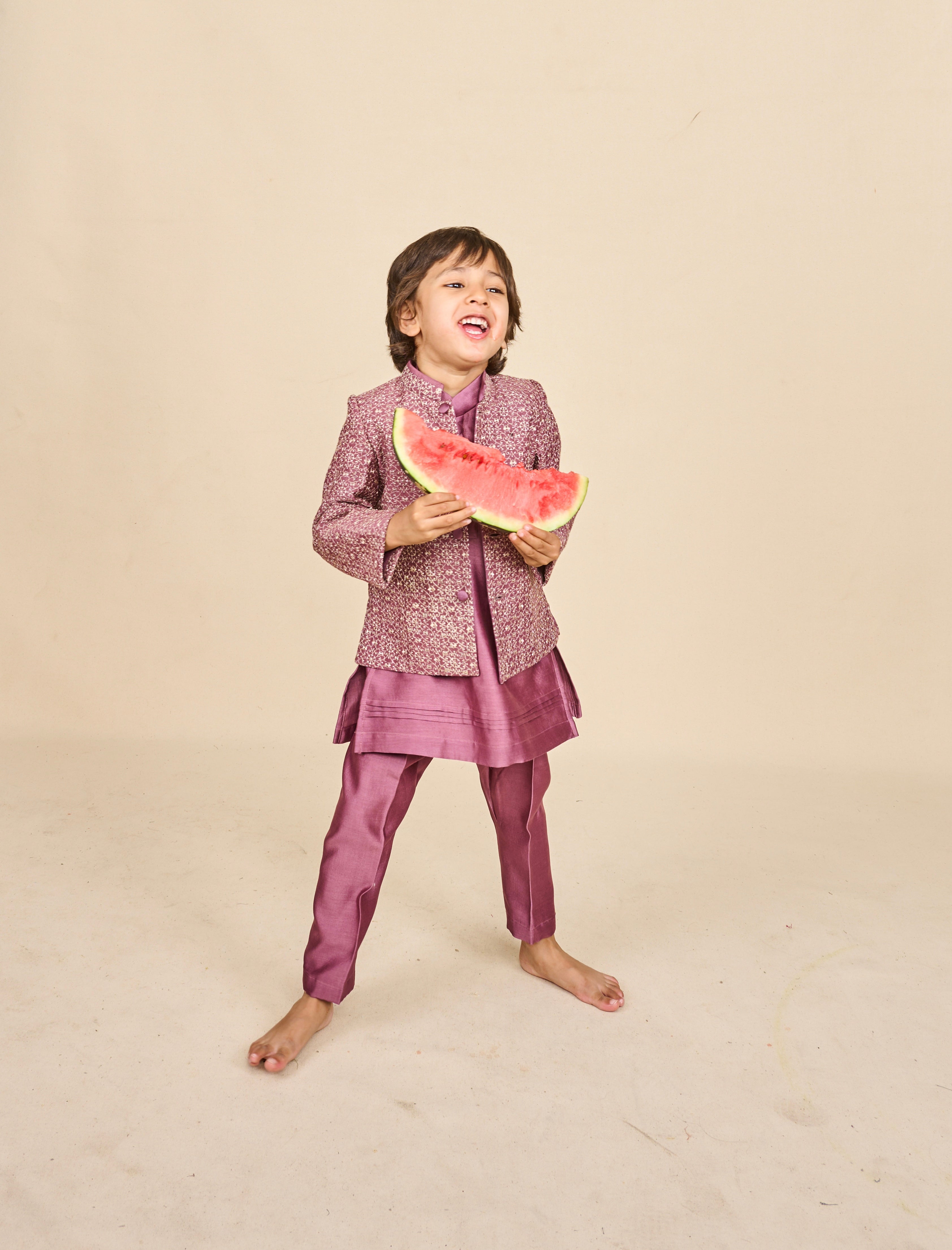Wine Zari Bandhgala Set